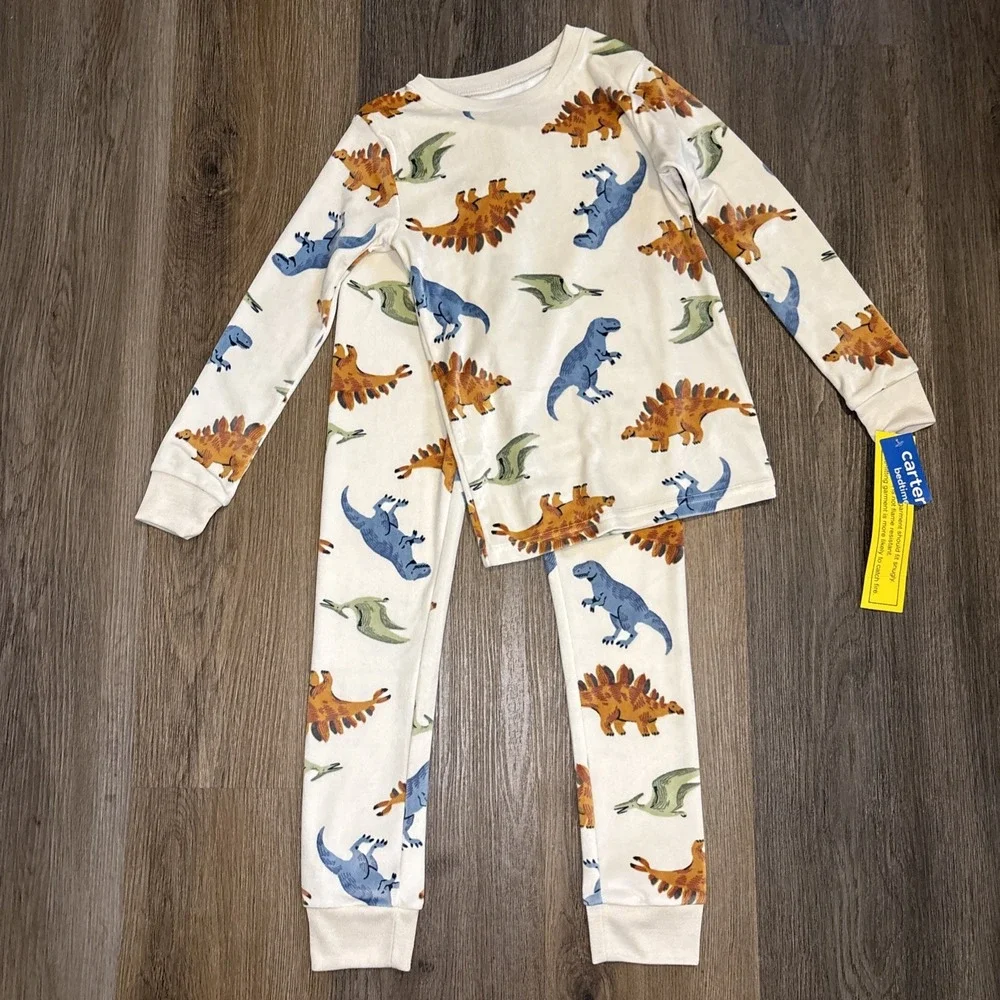 Carter's Dinosaur DreamPlush Dino Pajama Set Boy's 7 Velour Snug Fit Long Sleeve
